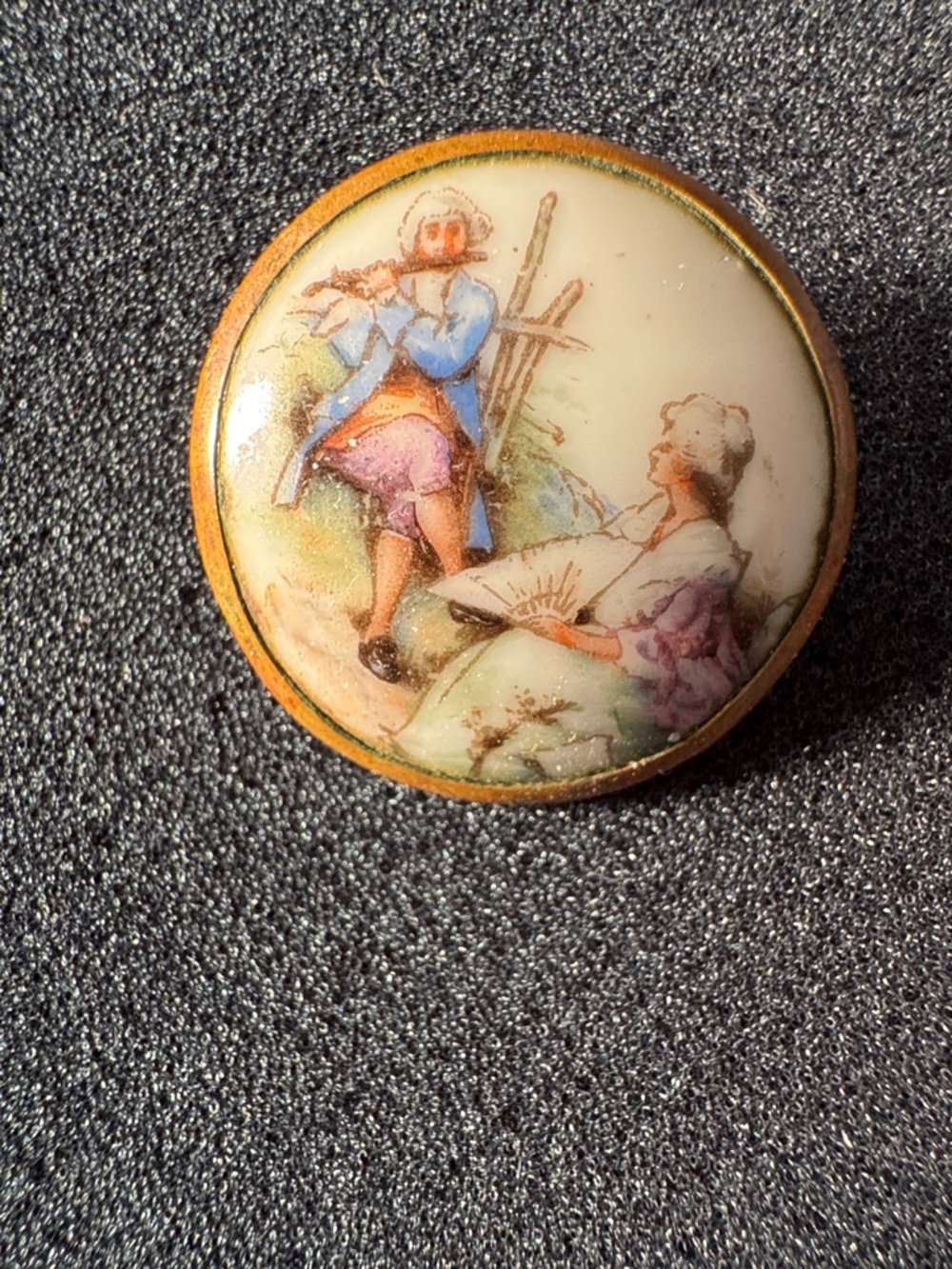 Hand-Painted Porcelain Brooch in Cream and Gold